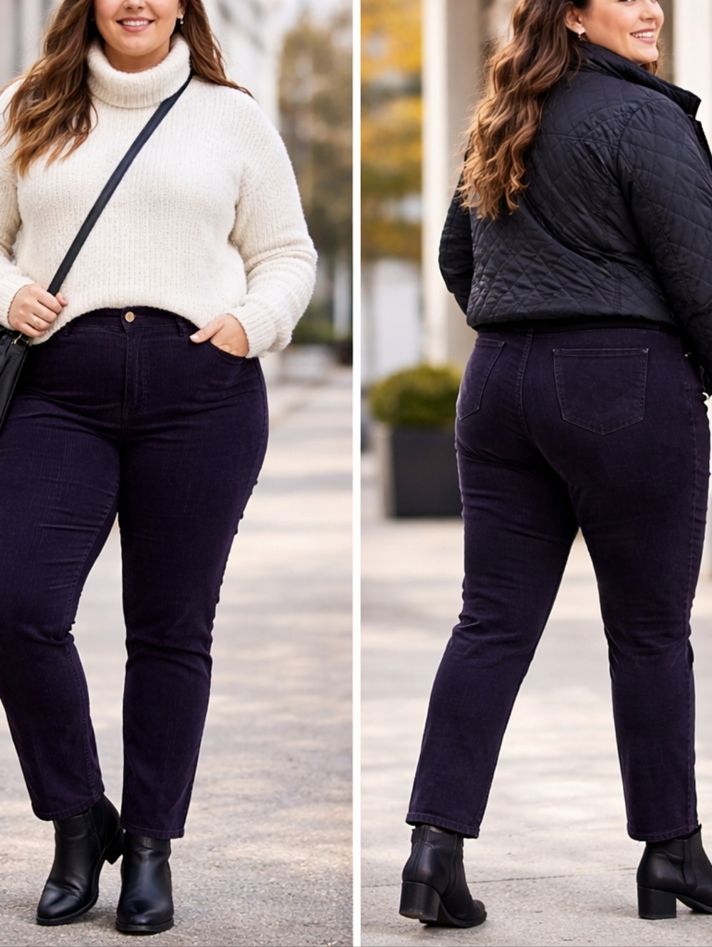 Talbots 18W High Waist Straight Leg Corduroy Pants Dark Plum Navy Plus Size 30